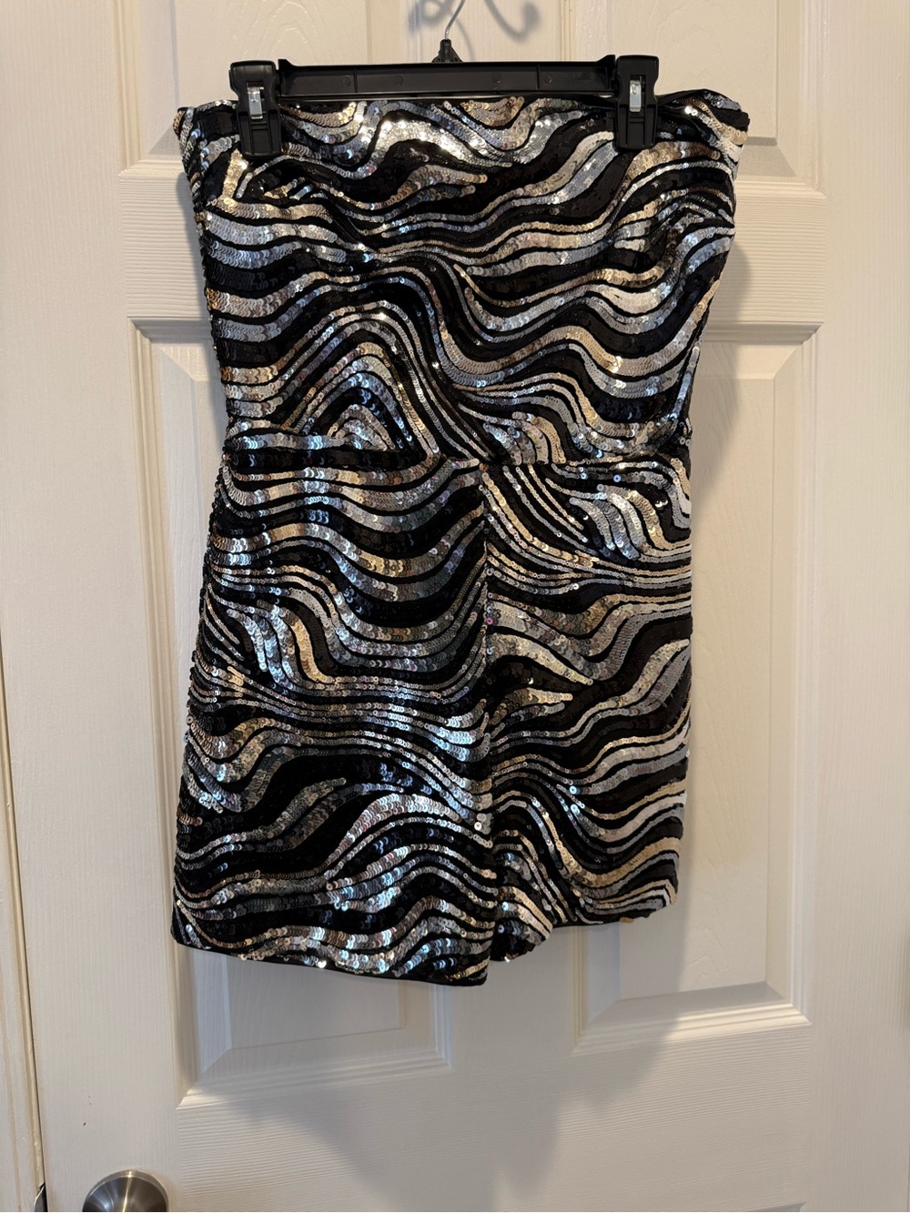 Guess Strapless Black and Silver Sequin Romper